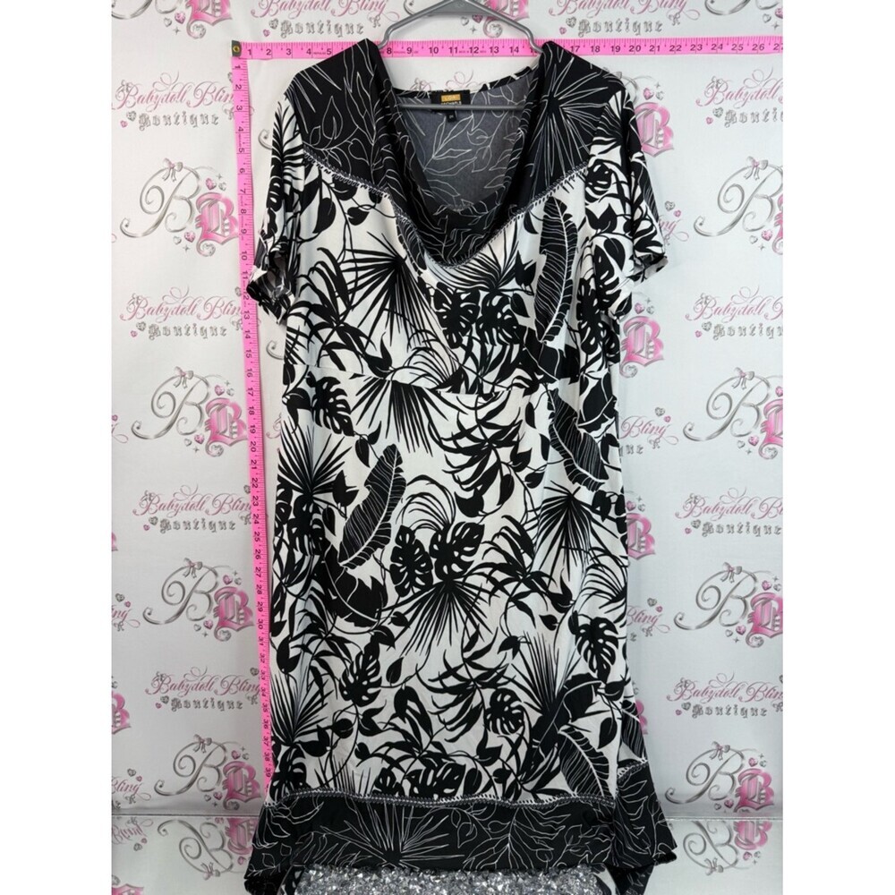Lori Michaels dress line work color block Black & White Tropical Cowl Neck Top